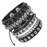 WLLHYF 4 Stück Punk Leder Manschette Armband Gothic Lederarmband Armreif mit Metall Nieten Verstellbare Rock Biker Armband Set Herren und Damen Party Geschenke