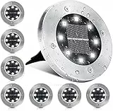 Molbory Solarleuchten Garten - Kaltweiß, 8 Stück 8 LED Solar Bodenleuchte Garten, Gartenleuchten Edelstahl, Solarlampen Wasserdicht für außen, Garten, Terrasse, Rasen, Hof, Gehweg