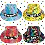 Bdecoll 4Stück Silvester Partyhüte 2026,Hut Sparkling funkelnder Fedora für Silvester,Hutband mit Schrift Frohes Neues Jahr, Happy New Year Silvesterpartydeko 2026 (Classic)