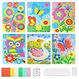 TNSLAND 6 Stück Mosaik Bastelset Kinder Beschäftigung Party, Moosgummi Bastelset Kinder 4 Jahre, Mosaik Aufkleber Set Mosaik Set, Mosaik Steckspiel für Mädchen Jungen Basteln ab 3 Jahre