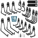 BONTEC 18 Stück Wandhaken Set, Stahl-Haken für Garage, Werkstatt, Fahrradhalterung, Gartengeräte, U/J/S-Hakens, Schwarz mit Anti-Rutsch-Beschichtung, geeignet für Trockenbau & Ziegelwände
