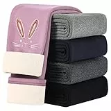 KEREDA Thermoleggings Mädchen Thermo Leggings Gefüttert Warme Winter Hase Baumwolle,Rosa,104-110