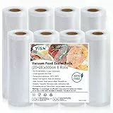 YISH Vakuumierbeutel Vakuumierfolie Vakuumbeutel Lebensmittel Vakumierfolienrollen：Vakuumbeutel für Sous Vide Folienrollen für Vakuumierer 8 Rollen 20/28x300cm Folien,BPA-Frei