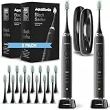 Aquasonic Black Series Ultra Aufheller Elektrische Zahnbürste - ADA Akzeptiert - 8 Bürstenköpfe & Reiseetui - Kabelloses Laden - 4 Modi mit Smart Timer (Packung mit 2)