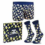 CityComfort Herren-Boxershorts und Socken, Bequeme Baumwolle Boxershorts und Lustige Socken, Ideales Geschenkset für Vatertag, Geburtstag und andere Anlässe, Marine-Pizza, Extra Groß