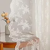MYSKY HOME Vorhang aus Spitze Blumen Bestickte Spitzengardinen, Vintage Vorhänge mit Kräuselband Transparent Gardinen 2er Set, Modern Spitzenvorhänge für Wohnzimmer, Elfenbeinweiß, H 245 x B 140 cm.