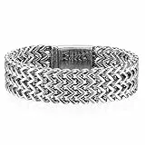 JewelryWe Schmuck Herren Armband, 19mm Breit Groß Schwer Hochglanz Poliert Panzerkette Gliederkette Armkette, Edelstahl, Silber, kostenlose Gravur