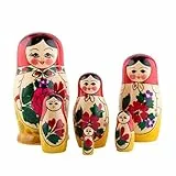 Heka Naturals Russische Matroschka-Puppen, 6 traditionelle Matroschkas Klassisch Semyonov Rot, | Babuschka Holzpuppe Geschenk Spielzeug, Handgefertigt in Russland | Semyonov Rot, 6 Stück, 13 cm