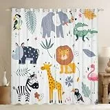 Feelyou Kinder-Fenstervorhänge mit Tiermotiv, niedliche Wildtiere, Vorhänge für Schlafzimmer, Cartoon-Safari, wilde Fenstervorhänge für Jungen, Mädchen, Teenager, exotisches, natürliches Thema