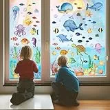 Kangtaixin Fensterbilder Kinderzimmer Selbstklebend - 9 Blatt Wiederverwendbare Unterwasserwelt Fenstersticker mit Meerestieren, DIY Ozean Fensteraufkleber für Kinder Badezimmer, Fensterdeko