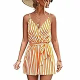 Ejoyous Jumpsuit Overall Damen mit V-Ausschnitt, Damen Sexy Jumpsuit Sommer Elegant Overalls Ärmellos Kurz mit doppelten Taschen(S-Gelb)
