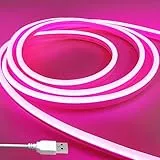 vimeepro USB LED Neon streifen 5V 3M USB Flexible wasserdichte Neonstreifen für drinnen und draußen Schlafzimmer TV Hintergrundbeleuchtung Schränke usw (Adapter nicht im Lieferumfang enthalten/Rosa)