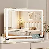 MAMIZO Schminkspiegel mit Beleuchtung, 50X40cm, Mit USB und Typ-C, Kleiner Hollywood Spiegel,10x-Lupe, 3 Farbtemperaturen, Wandspiegel, Tischspiegel, mit Touchscreen-Steuerung, Spiegel mit licht