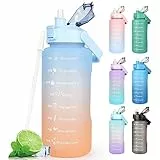 CodiCile 2L Trinkflasche BPA Free Sport Getränke Krug mit Zeitmarkierung & Lock Abdeckung, 2000ml Auslaufsichere Motivations Wasserflasche mit Strohhalm, Tragbarer Griff Blau Trinkflasche
