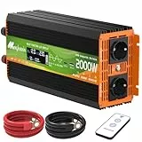 Wechselrichter 2000W Spannungswandler 12V 230V Reiner Sinus Inverter Konverter mit LCD-Display, USB-C-Anschluss und Kupferdraht 2 EU Steckdose für Solar,Fahrzeuge,Wohnmobil(Spitzenleistung 4000 Watt)