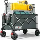 Overmont Faltbar Bollerwagen Klappbar Handwagen - mit Geländegängige Breite Räder - bis 150 kg Tragkraft - für Camping Sport Einkaufen Garten Grau