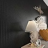 Livelynine Tapete Selbstklebend Wand Schlafzimmer Badezimmer Schwarz Strukturierte Klebefolie Wand Selbstklebend Schwarz Flechtoptik 40CMx10M Folie für Möbel Küche Möbelfolie Selbstklebende Schwarze