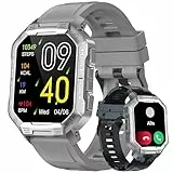 paazomu Militärische Smartwatch für Herren, Bluetooth-Anrufe, HD-Touchscreen, 1,83 Zoll, Taktische Smartwatch im Freien, wasserdicht IP67, Herzfrequenzmesser kompatibel mit Android IOS
