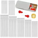 70 Stück Handnähnadeln, Nähnadeln mit Großem Öhr, Nähnadeln aus Edelstahl, Stopfnadel Nadeleinfädler und Fingerhut zum Nähen, Reparieren, Quilten und Basteln von Leder (7 Größen)