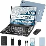 fezawio Tablet 10 Zoll Android 14 2-in-1 Tablet PC mit Tastatur und Maus, 22GB RAM + 128GB ROM (TF 1TB Erweiterbar), 8000mAh Akku, Face ID, Widevine L1, 5MP+8MP Kamera, WiFi 6, Bluetooth 5.0-Grau