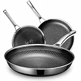 SNOWCLAD Pfannenset 3-teilig 20&24&28cm, Antihaft Wabenpfanne, Edelstahlpfanne, Pfanne induktion, Für Alle Herdarten Geeignet, Ofen- und Spülmaschinenfest, Pfoa Frei