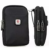 Vielseitige Nylon Dual Phone Holster Handy Gürteltasche Halter Herren Gürteltasche w/Clip Smartphone Gürtelschlaufe Tasche 2 Reißverschlusstaschen Kompatibel mit iPhone 14 Pro Max Case 13 Pro Max