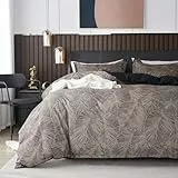 Nayoroom Bettwäsche 135x200 4teilig Braun Schwarz Blätter Muster Microfaser Bettbezug Vintage Wende Bettwäsche 2er Set mit Reißverschluss and 2 x Kissenbezug 80x80 cm