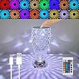 YNDD Kristall Tischlampe, Moderne Kreativität Acryl Diamant Kristalllampe Tischleuchte Touch Dimmbar [16 Farben & 4 Modi ] mit Fernbedienung, RGB Farbwechsel Crystal Lampe für Schlafzimmer Wohnzimmer