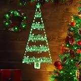 Geemoo Weihnachtsbeleuchtung Außen Batterie, 81cm Weihnachtsbaum Leiter Lichterkette mit Lametta Girlande, Timer, 8 Modi, Grün Fensterlicht für Innen, Fenster, Party, Hochzeit, Tür, Weihnachtsdeko