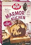 RUF Marmorkuchen, Backmischung für einen Kastenkuchen mit hellem Rührteig, Kakao-Mischung und extra viel Schoko-Glasur
