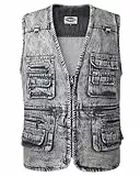 KTWOLEN Herren Outdoor Weste Casual Denim Weste Multi-Taschened Motorradweste Outdoor Ärmellos Angeln Fotografie Freizeit Jacke Jeansweste für Männer, Schwarz, XL