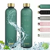 Trinkflasche 1L Wasserflasche Sport mit Zeitmarkierung Trinkerinnerung, ZAKVOP Trinkflasche Kohlensäure Geeignet, Sportflasche Auslaufsicher, BPA-frei, Ideal für Sport und Outdooraktivität, Dunkelgrün