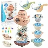 YUTUY Badewannenspielzeug,Badewannen-Spielzeuge für Kleinkinder,Baby Badespielzeug,Baby ab 1 2 3 Jahre Geschenk Mädchen und Junge mit Ozean-Tier-Wasser-Spielbecher und Rotierende Scheiben