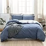 SOULFUL Bettwäsche 135x200 Baumwolle 2 Teilig, Bettwäsche-Sets Denim Blue mit Reißverschluss, Ähnliche Textur wie Stone Washed Leinen, Enthält 1 Bettbezug 135x200 und 1 Kissenbezug 80x80