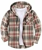 SwissWell Hemd mit Kapuze Herren Langarm Flanellhemd Karierte Holzfällerhemd Lässig Reißverschluss Hoodie Hemdjacke Frühling Herbst Arbeitshemd,D132 Weinrot Beige,M