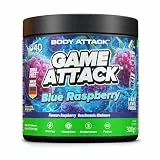 GAME ATTACK Gaming Booster - Blue Raspberry - 300 g (40 Portionen) - Energy Drink Pulver für Fokus & Energie - 17 kcal/Portion - 18 Zutaten - geprüfte Qualität - Made in Germany