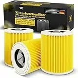 3 Filter für Kärcher Staubsauger [WD3, WD2, WD1, MV3, MV2, A, K, KNT, NT, SE, VC] – ersetzt 6.414-552.0 – 3 Rundfilter + 3 Verschluss-Schrauben für Allergiker gegen Feinstaub & Gerüche