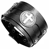 Aroncent Herren Kreuz Leder Armband: Kreuz Armreifen für Herren Verstellbar Breit Herrenarmband Armkette Retro Punk Rock Wickelarmband Surferarmband Schwarz