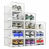 Seseno 12 Stück Schuh-Aufbewahrungsbehälter, transparenter Kunststoff, stapelbarer Schuh-Organizer für Schrank, platzsparend, faltbares Schuhregal, Schuhbox, Sneaker-Halter, Behälter