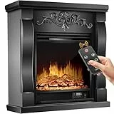 KESSER® Elektrokamin Standkamin - Kamin elektrisch mit LED 3D-Flammeneffekt, Mit Heizung Heizfunktion, Elektro Kamin mit 1800W Leistung, Timer, Thermostat, Fernbedienung, dimmbar, Villa/Schwarz