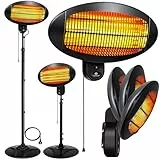 KESSER® Infrarot Wickeltischstrahler Wärmelampe für Baby, 2000W Heizlüfter Standgerät | Wandmontage Heizstrahler, mit Kippsicherung, 3 Stufen Rotlicht Heizung, Indoor Outdoor, Stand | Wand, schwarz