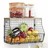 WELDUN Obstkorb aus Metall, hängende Obstschale mit Bananenaufhänger, Stapelbar Küchenorganizer, Obstständer Obstregal, Wand Aufbewahrungskörbe für Gemüse, Obst, Brot