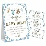 Whaline 51-teiliges Spielset 'Measure The Baby Bump', 1 großes Schild und 50 Tickets, Aquarell, blaue Cowboy-Kleidung, Babyparty-Spiele-Set für geschlechtsneutrale Party-Dekoration