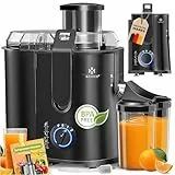 KESSER® Zentrifuge Entsafter für Obst | Gemüse aus Edelstahl 1100W, große Fütterungsröhre, 3 Stufen, Elektrische Zentrifugal Saftpresse Juicer + Bürste, Saftbehälter, Rezeptbuch, Schwarz