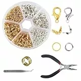 450 Stück Kettenverschluss Set, Gold Silber Karabinerverschluss mit Werkzeug Zange Pinzette Öffner und Schließer für DIY Armband Schmuckherstellung, Armbänder und Halsketten(2 Farben)