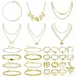 Kakonia 29 Stück Halskette Damen Armband Damen Y Halskette Damen Legierung Goldene Ringe Armbänder Vintage Boho Initial Necklace