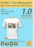 TransOurDream A4X10 Blatt, ECHTE Inkjet Bügelfolie(Transparent),Transferfolie Transferpapier , bedruckbare Transferfolie für helle T-Shirts und Textilien,T-Shirt folie zum Aufbügeln,transfer paper