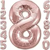 Luftballon 8. Geburtstag Zahl 8 Rosegold XXL Riesen Folienballon 100cm Geburtstagsdeko Mädchen Ballon Zahl Deko zum Geburtstag. Fliegt mit Helium.