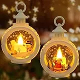 Laterne Weihnachten, 2 Stück Flammenlose Weihnachtskerzen, Vintage Weihnachtsdeko Laterne, Weihnachten LED Laterne, für Schlafzimmer Garten Balkon Kamins zum Tragen, Aufhängen oder als Tischdeko