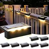 Solpex Solarlampen für außen, 8 Stück, warmweiß Treppenlicht, wasserdicht Solarleuchten, LED-Beleuchtung für Außentreppe, Stufen, Zaun, Garten, Hof, Terrasse, Dachrinne Dekoration (Schwarz)